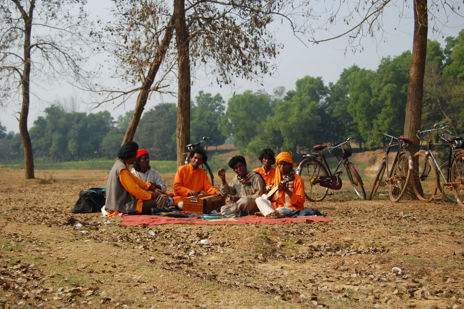 Baul singers in performance, Santiniketan. A group of Baul singers in performance in Santiniketan, India.